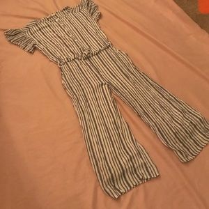Girls Striped Overalls Medium